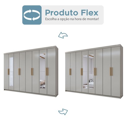 Guarda-Roupa Casal Aurora Radiante 8 Portas 4 Gavetas com Espelho Taupé - Panorama Móveis