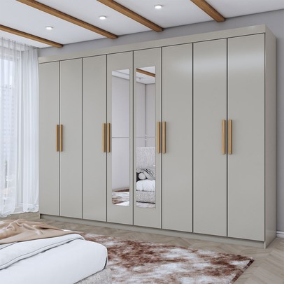 Guarda-Roupa Casal Aurora Radiante 8 Portas 4 Gavetas com Espelho Taupé - Panorama Móveis