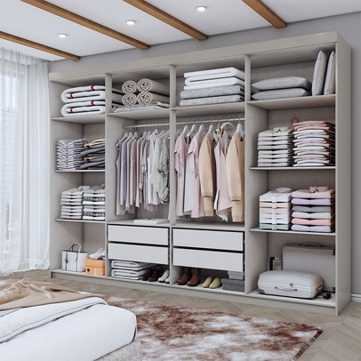 Guarda-Roupa Casal Aurora Radiante 8 Portas 4 Gavetas com Espelho Taupé - Panorama Móveis