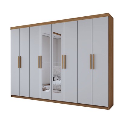 Guarda-Roupa Casal Aurora Radiante 8 Portas 4 Gavetas com Espelho Marrocos/Off White - Panorama Móveis