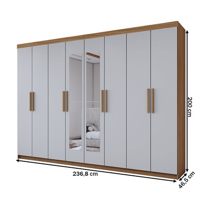 Guarda-Roupa Casal Aurora Radiante 8 Portas 4 Gavetas com Espelho Marrocos/Off White - Panorama Móveis