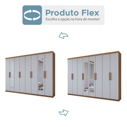 Guarda-Roupa Casal Aurora Radiante 8 Portas 4 Gavetas com Espelho Marrocos/Off White - Panorama Móveis