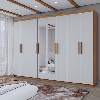 Guarda-Roupa Casal Aurora Radiante 8 Portas 4 Gavetas com Espelho Marrocos/Off White - Panorama Móveis