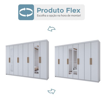 Guarda-Roupa Casal Aurora Radiante 8 Portas 4 Gavetas com Espelho Branco Neve - Panorama Móveis