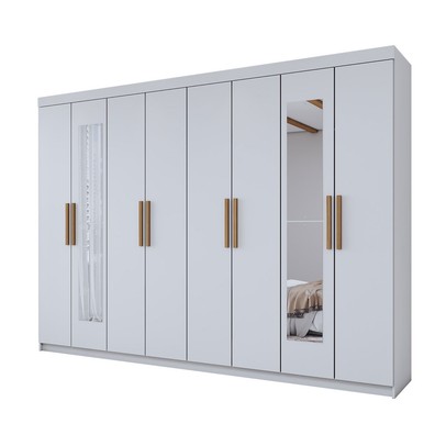 Guarda-Roupa Casal Aurora Radiante 8 Portas 4 Gavetas com Espelho Branco Neve - Panorama Móveis