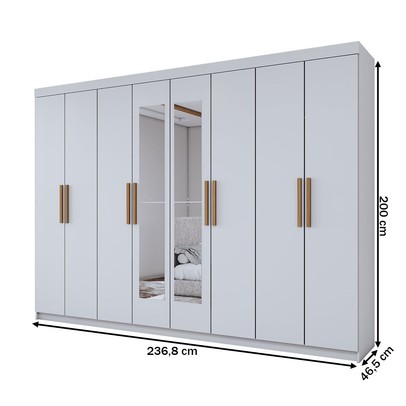 Guarda-Roupa Casal Aurora Radiante 8 Portas 4 Gavetas com Espelho Branco Neve - Panorama Móveis