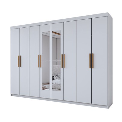 Guarda-Roupa Casal Aurora Radiante 8 Portas 4 Gavetas com Espelho Branco Neve - Panorama Móveis
