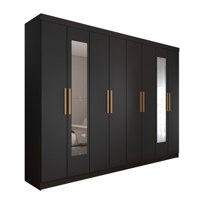 Guarda-Roupa Casal Aurora Radiante 8 Portas 4 Gavetas com Espelho Nero - Panorama Móveis