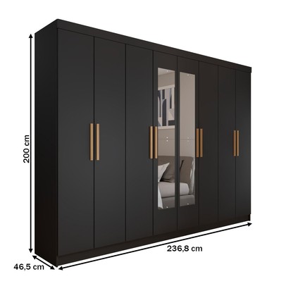 Guarda-Roupa Casal Aurora Radiante 8 Portas 4 Gavetas com Espelho Nero - Panorama Móveis