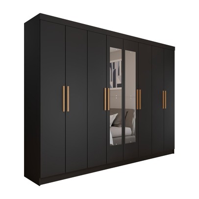 Guarda-Roupa Casal Aurora Radiante 8 Portas 4 Gavetas com Espelho Nero - Panorama Móveis