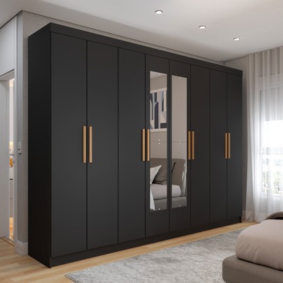 Guarda-Roupa Casal Aurora Radiante 8 Portas 4 Gavetas com Espelho Nero - Panorama Móveis