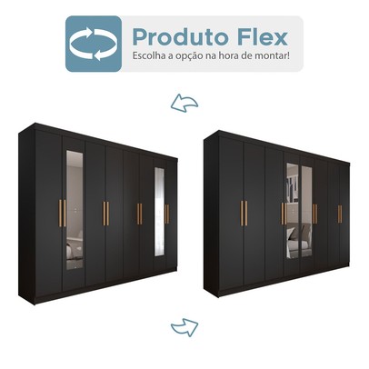 Guarda-Roupa Casal Aurora Radiante 8 Portas 4 Gavetas com Espelho Nero - Panorama Móveis