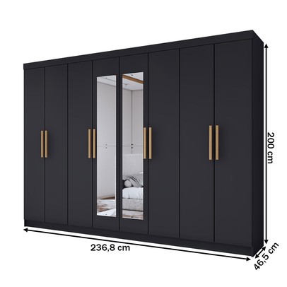 Guarda-Roupa Casal Aurora 8 Portas 4 Gavetas com Espelho Nero - Panorama Móveis