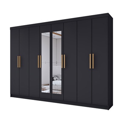 Guarda-Roupa Casal Aurora 8 Portas 4 Gavetas com Espelho Nero - Panorama Móveis
