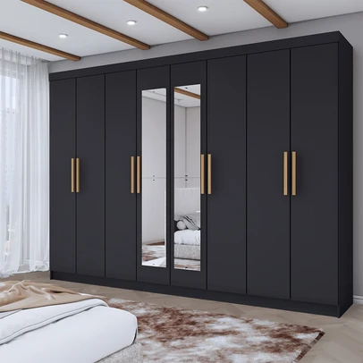 Guarda-Roupa Casal Aurora 8 Portas 4 Gavetas com Espelho Nero - Panorama Móveis