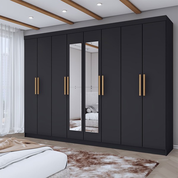 Guarda-Roupa Casal Aurora 8 Portas 4 Gavetas com Espelho Nero - Panorama Móveis