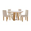 Mesa de Jantar 4 Lugares Tóquio com Vidro Castanho/Cinamomo/Suede Creme - Lj Móveis