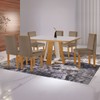 Mesa de Jantar 6 Lugares Tóquio com Vidro Castanho/Cinamomo/Suede Capuccino - Lj Móveis