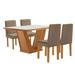 Mesa de Jantar 4 Lugares França com Vidro Castanho/Cinamomo/Suede Capuccino - Lj Móveis