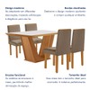 Mesa de Jantar 4 Lugares França com Vidro Castanho/Cinamomo/Suede Capuccino - Lj Móveis