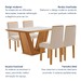 Mesa de Jantar 4 Lugares França com Vidro Castanho/Cinamomo/Suede Creme - Lj Móveis