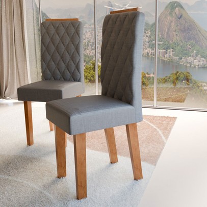 Mesa de Jantar 4 Lugares Belvedere Mel/Cinza/Veludo Cinza - Panorama Móveis