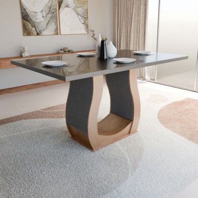 Mesa de Jantar 4 Lugares Belvedere Mel/Cinza/Veludo Cinza - Panorama Móveis