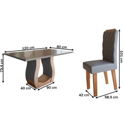 Mesa de Jantar 4 Lugares Belvedere Mel/Cinza/Veludo Cinza - Panorama Móveis
