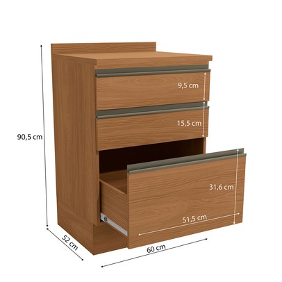 Balcão de Cozinha 60 Cm Mônica 3 Gavetas Canela - Kappesberg