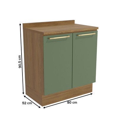 Balcão de Cozinha 80 Cm Isabel 2 Portas Nogueira/Verde - Kappesberg