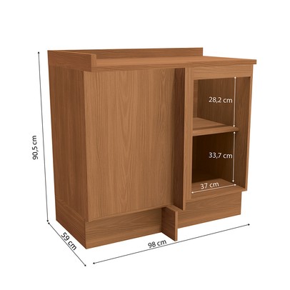 Balcão de Cozinha de Canto Mônica 1 Porta Canela - Kappesberg