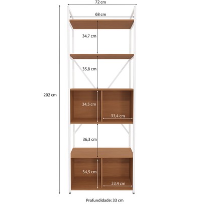 Estante para Livros Dijon 4 Portas Canela/Branco Fosco - Kappesberg