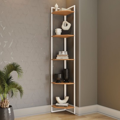 Estante para Livros Annecy 5 Prateleiras Canela/Branco Brilho - Kappesberg