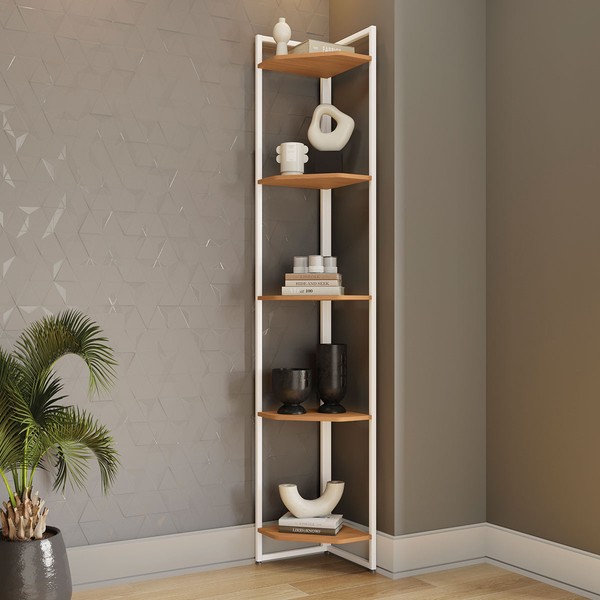 Estante para Livros Annecy 5 Prateleiras Canela/Branco Brilho - Kappesberg