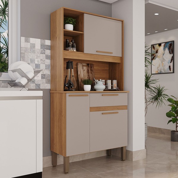 Armário de Cozinha Flora 3 Portas 1 Gaveta Cinamomo/Off White - Pnr Móveis