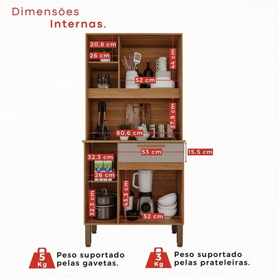 Armário de Cozinha Flora 3 Portas 1 Gaveta Cinamomo/Off White - Pnr Móveis