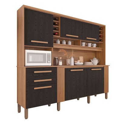 Armário de Cozinha Espanha 6 Portas 2 Gavetas Cinamomo/Preto - Pnr Móveis