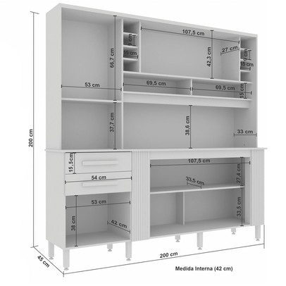 Armário de Cozinha Espanha 6 Portas 2 Gavetas Cinamomo/Preto - Pnr Móveis