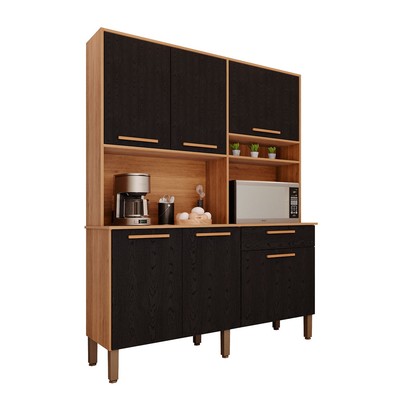 Armário de Cozinha Lirio 6 Portas 1 Gaveta Cinamomo/Preto - Pnr Móveis