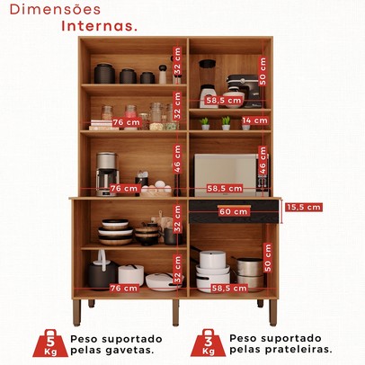 Armário de Cozinha Lirio 6 Portas 1 Gaveta Cinamomo/Preto - Pnr Móveis