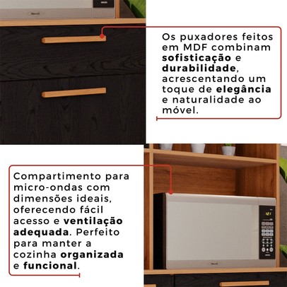 Armário de Cozinha Lirio 6 Portas 1 Gaveta Cinamomo/Preto - Pnr Móveis