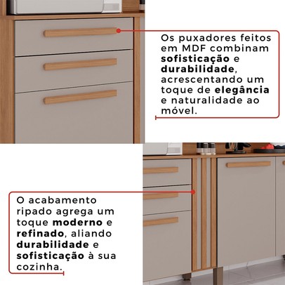 Armário de Cozinha Safira 8 Portas 2 Gavetas Ripado Cinamomo/Off White - Pnr Móveis