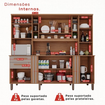 Armário de Cozinha Safira 8 Portas 2 Gavetas Ripado Cinamomo/Off White - Pnr Móveis