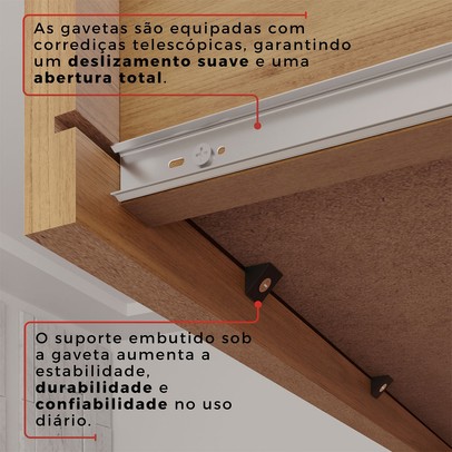 Armário de Cozinha Safira 8 Portas 2 Gavetas Ripado Cinamomo/Off White - Pnr Móveis