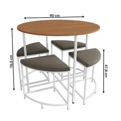 Mesa de Jantar 4 Lugares Bremen Canela/Branco Brilho - Kappesberg