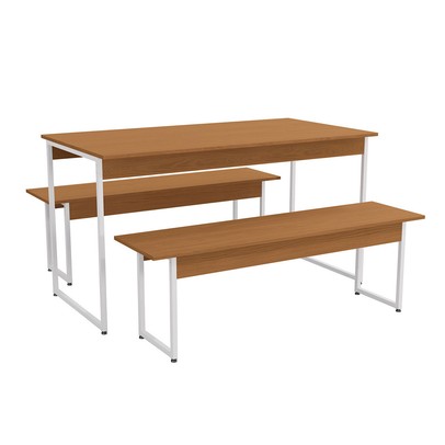 Mesa de Madeira com 2 Bancos Harley Canela/Branco Brilho - Kappesberg