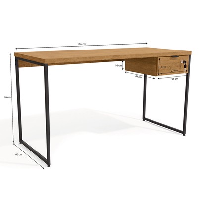 Mesa Escrivaninha Chełm 1 Gaveta Freijó/Preto Fosco - Kappesberg