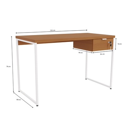 Mesa Escrivaninha Leone 118 Cm 1 Gaveta Canela/Branco - Kappesberg