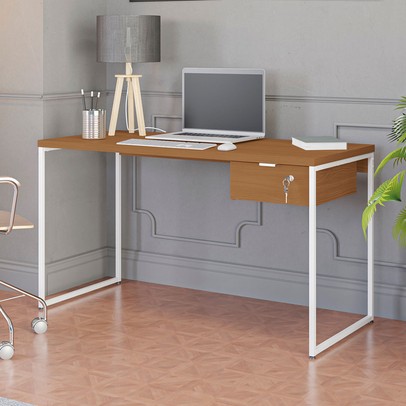 Mesa Escrivaninha Cális 1 Gaveta Canela/Branco - Kappesberg