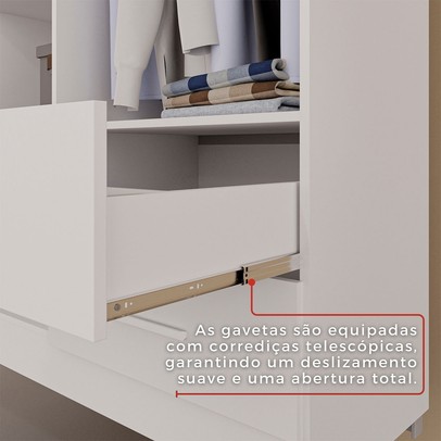 Guarda-Roupa Casal Modulado Andorra 10 Portas 4 Gavetas Ripado com Espelho Branco - Pnr Móveis
